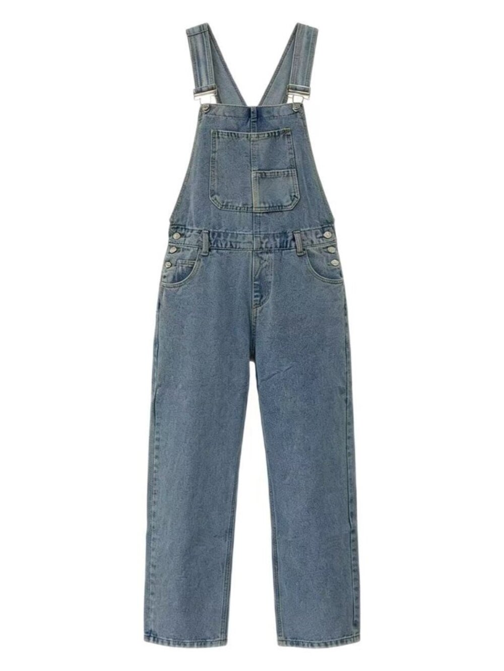 Vintage-Inspired Baggy Light-Blue Denim Bib Overalls for Women